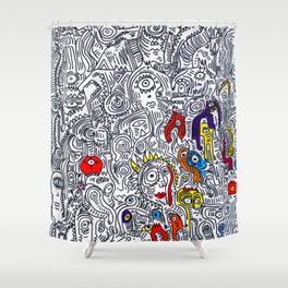 Pattern Doddle Hand Drawn  Black and White Colors Street Art Shower Curtain