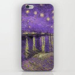 Starry Night Over the Rhone landscape painting by Vincent van Gogh in alternate purple with yellow stars iPhone Skin