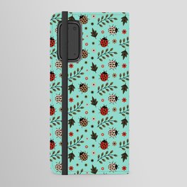Ladybug and Floral Seamless Pattern on Seafoam Background Android Wallet Case