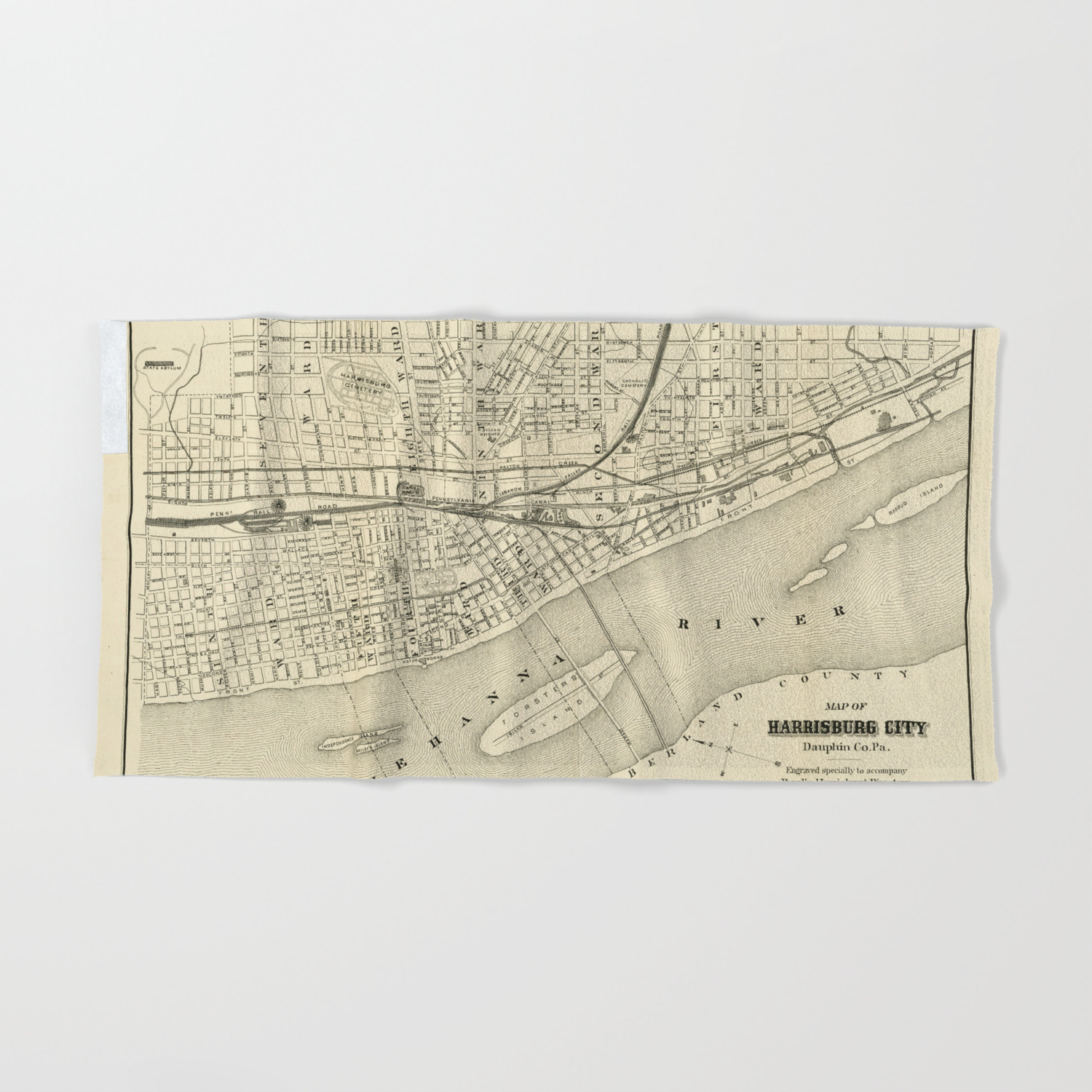 Map Of Harrisburg Pennsylvania 1884 Hand Bath Towel By Thearts Society6