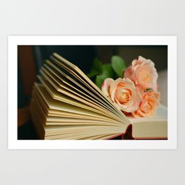 Books and roses color photograph wall home decor by 'Lil Beethoven Publishing for writer's room, office, bar, bedroom wall decor Art Print