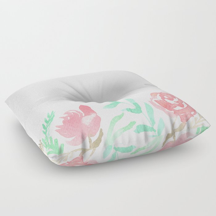 Pink Florals And Mint Leaves Floor Pillow