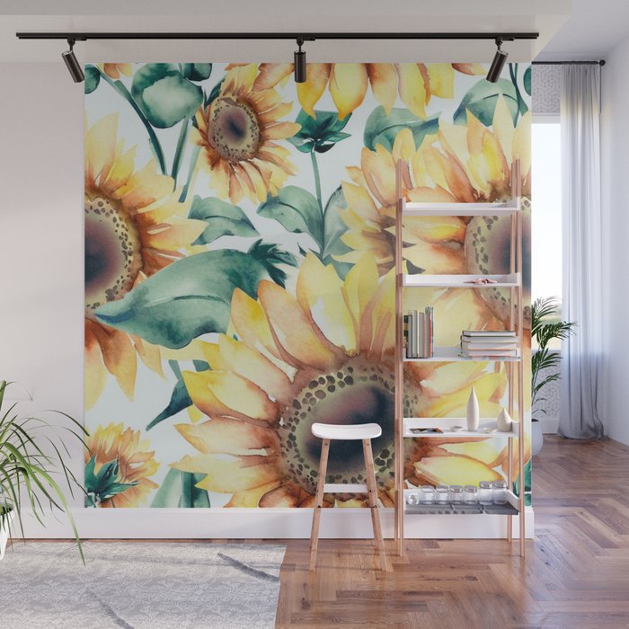 Watercolor Sunflower  Wall Mural