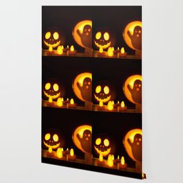 Halloween Jack O' Lantern and Ghost Figure Wallpaper