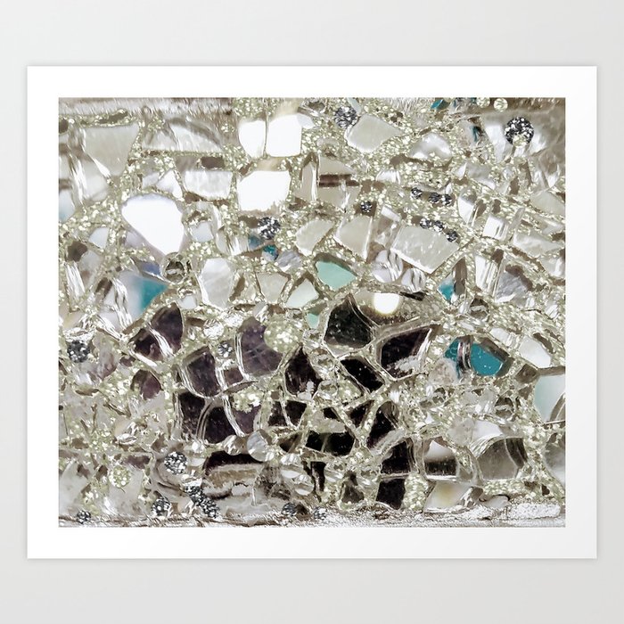 An Explosion of Sparkly Silver Glitter, Glass and Mirror Art Print