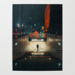 Man entering a subway station in Vienna Poster