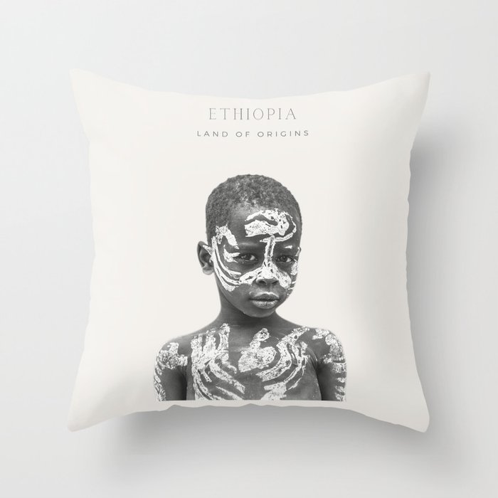 African Art - Ethiopia - Fine Art Print - Portrait - Karo Tribe - Omo Valley - Canvas - Decor - Travel Photography Throw Pillow