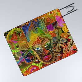 Tribal Mask colorful collage Picnic Blanket
