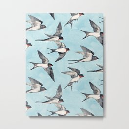 Blue Sky Swallow Flight Metal Print | Watercolor, Grey, Drawing, Bird, Curated, Painting, Illustration, Pencil, Flying, Flight 