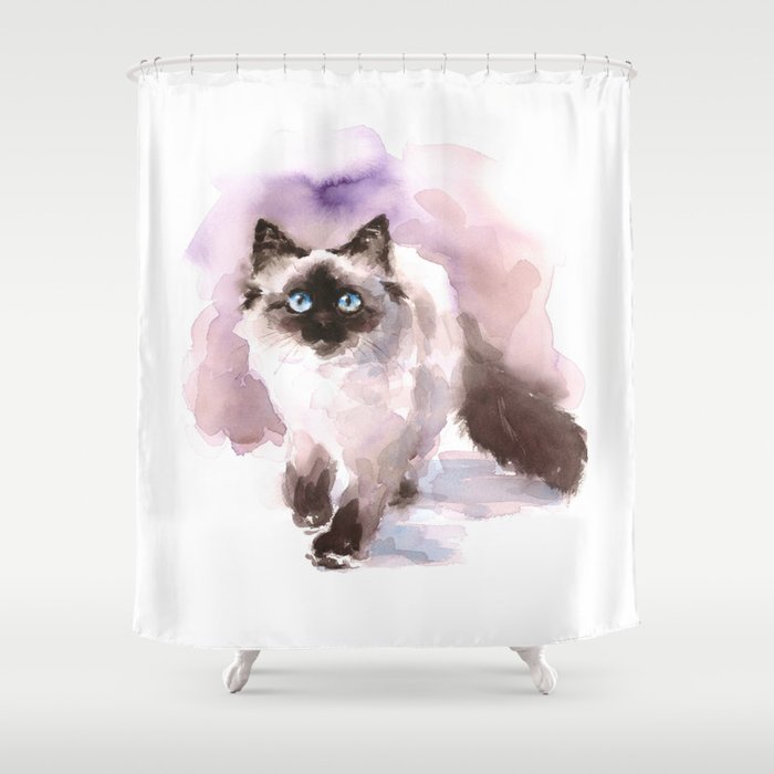 Watercolor Siamese Cat Shower Curtain By Fantasyartdesigns Society6
