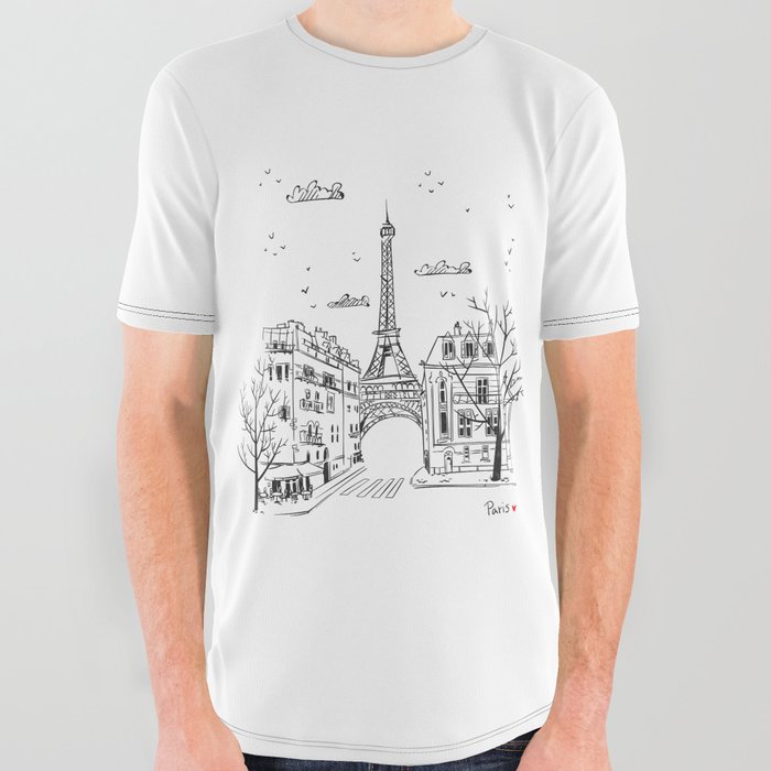 Paris, France hand drawing illustration. All Over Graphic Tee