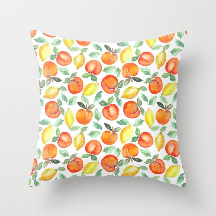 Watercolor Peaches & Lemons Throw Pillow