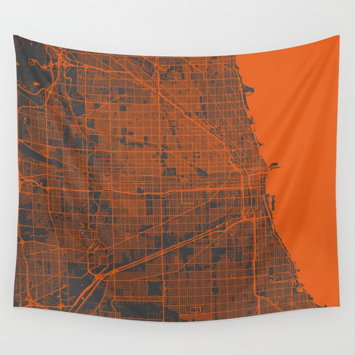 Chicago map orange Wall Tapestry by Map Map Maps  Society6