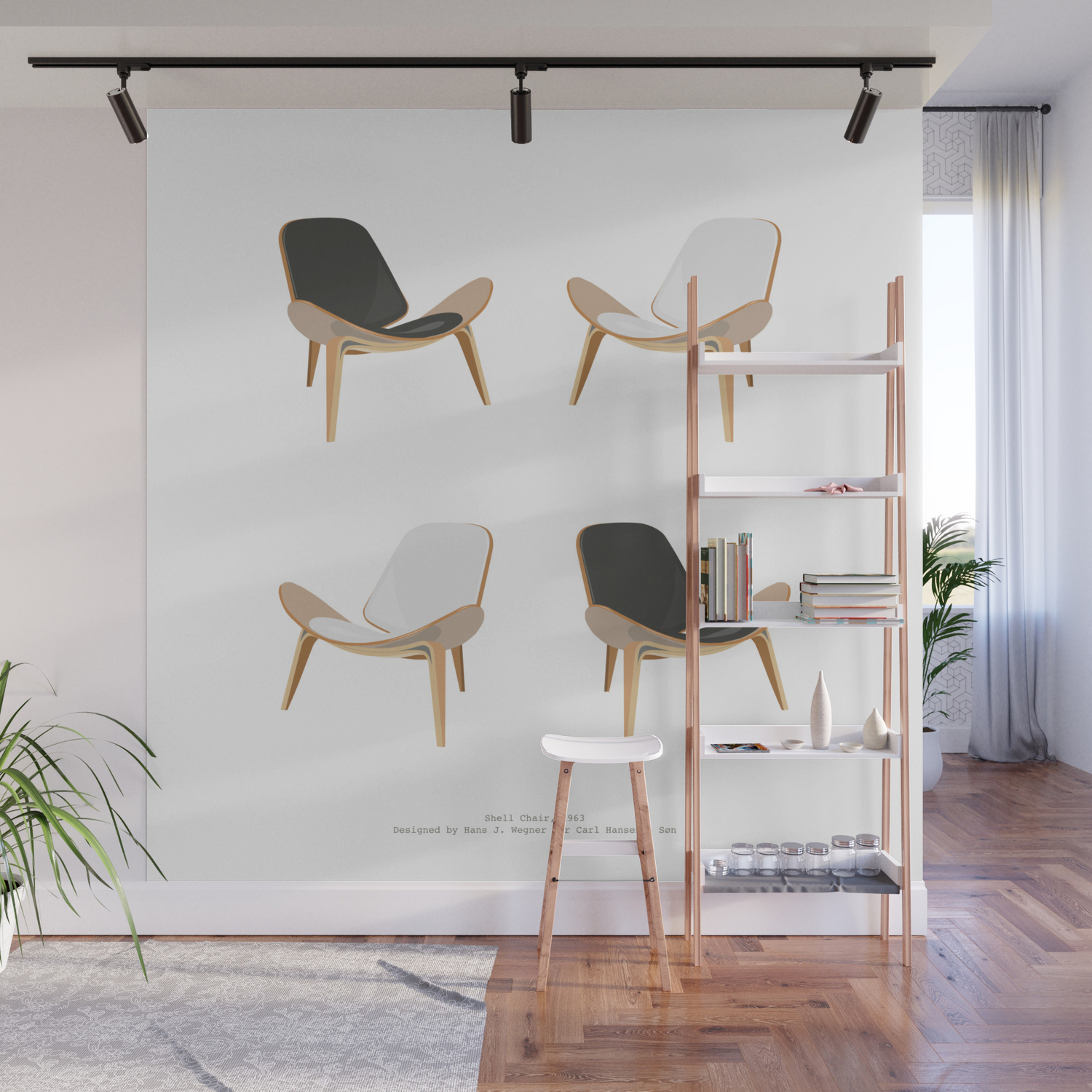 Black And White Shell Chairs Wall Mural By Josiebiteng Society6