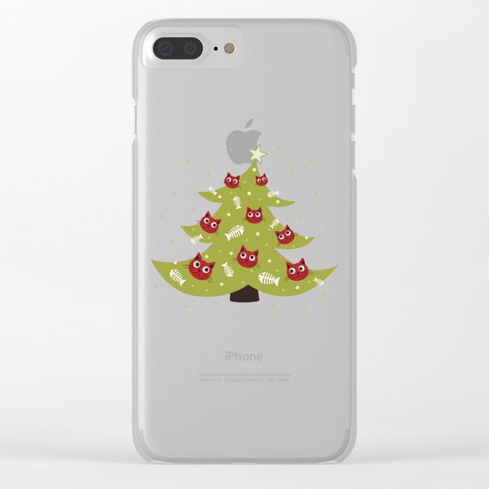 Cat Christmas Tree Clear iPhone Case