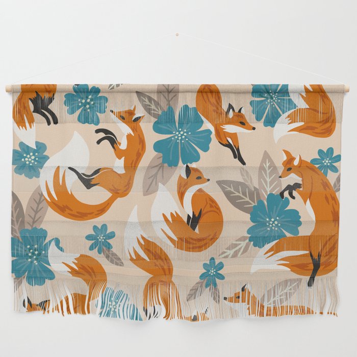 Foxes & Blooms – Tan & Blue Wall Hanging