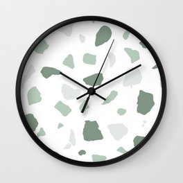 abstract terrazzo stone pattern sage green white Wall Clock