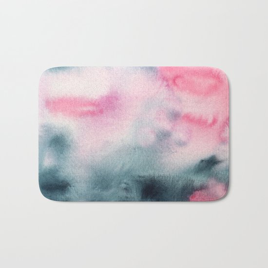When indigo meets pink || watercolor Bath Mat