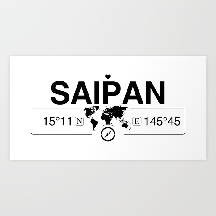 Saipan Northern Mariana Islands Map GPS Coordinates Artwork Art Print by Map  Your World | Society6