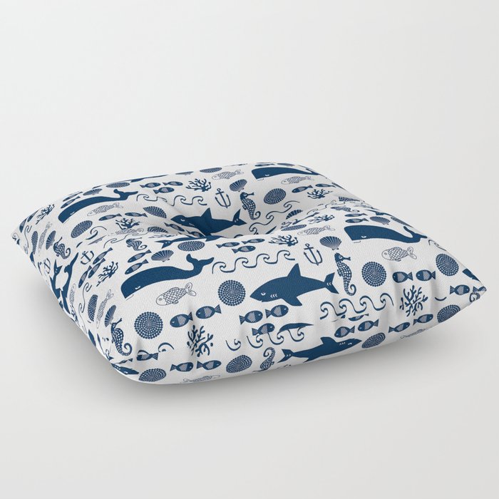 Sealife nautical navy and white modern trendy basic pattern print nursery pattern Floor Pillow