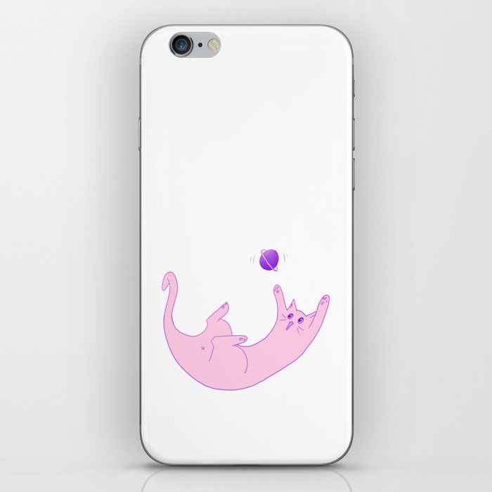 Space cat is playing with a planet iPhone Skin