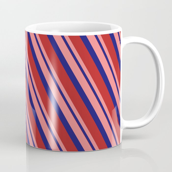 Light Coral, Midnight Blue, and Red Colored Stripes/Lines Pattern Coffee Mug