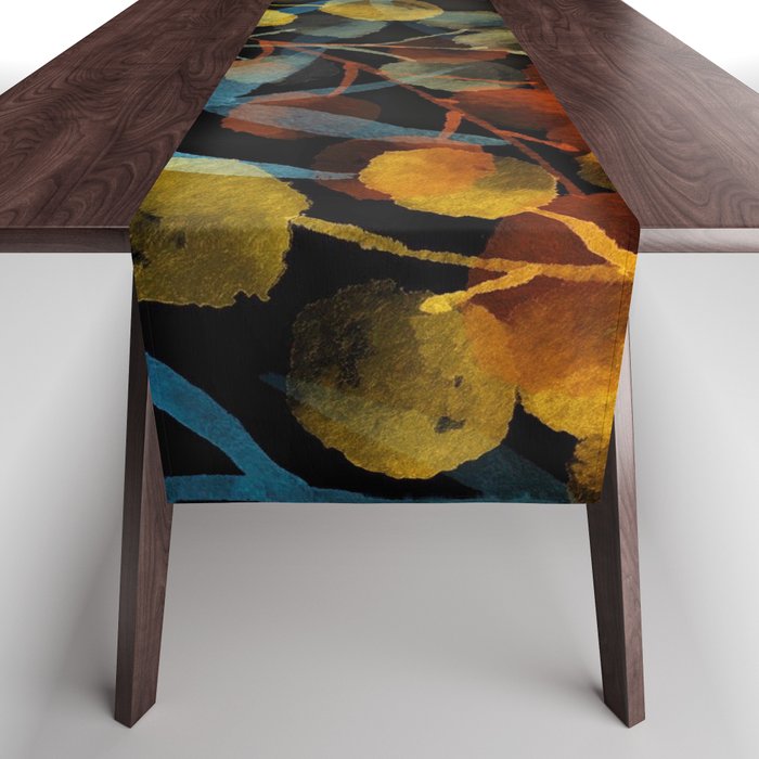 Midnight Garden II - red, teal, yellow turquoise Table Runner