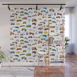 Little Boy Things That Move Vehicle Cars Pattern for Kids Wall Mural