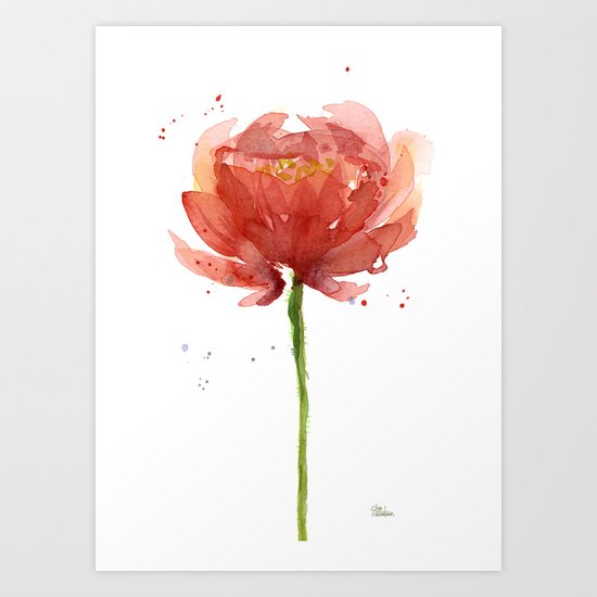 Red Flower Watercolor Floral Painting Art Print