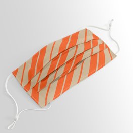 [ Thumbnail: Red & Tan Colored Stripes/Lines Pattern Face Mask ]