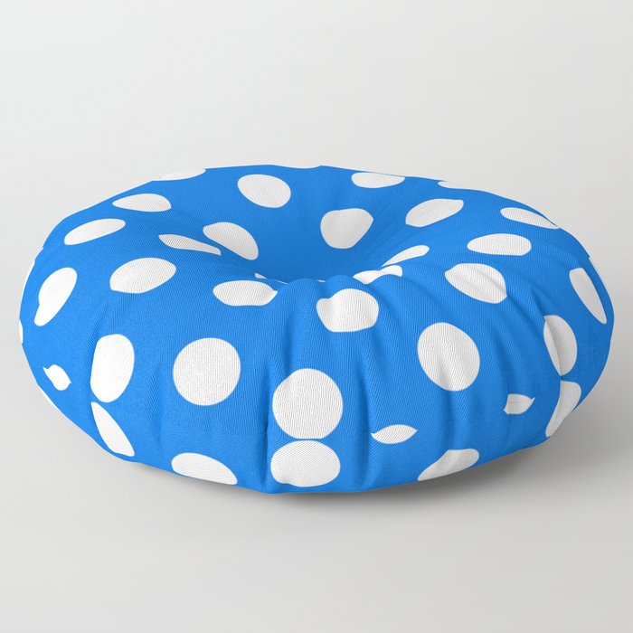 Flickr Blue - blue - White Polka Dots - Pois Pattern Floor Pillow