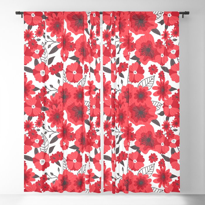 Red Flowers Pattern 4 Blackout Curtain By Katerinakirilova Society6