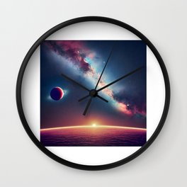 2 Planets Coliding Wall Clock | Gifts, Beautiful, Unique, Graphicdesign, Giftware, Print, Prints, Coliding, Colourful, Canvas 