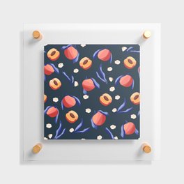 Seamless pattern with hand drawn peaches and floral elements VECTOR Floating Acrylic Print