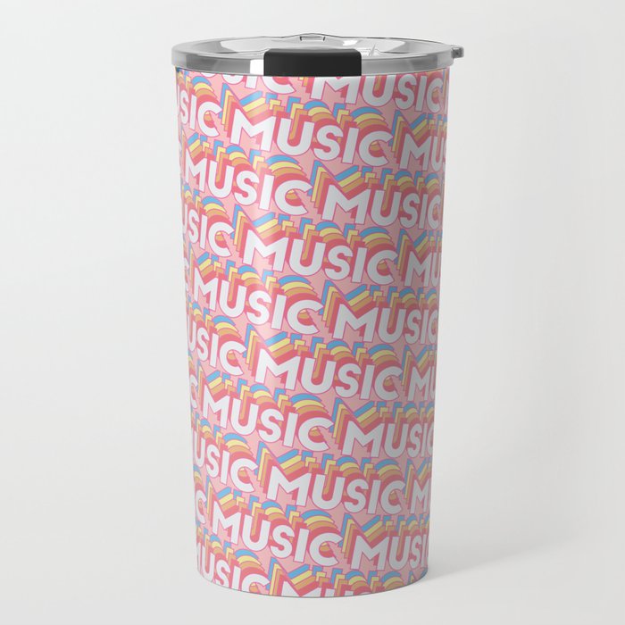 'Music' Trendy Rainbow Text Pattern (Pink) Travel Mug