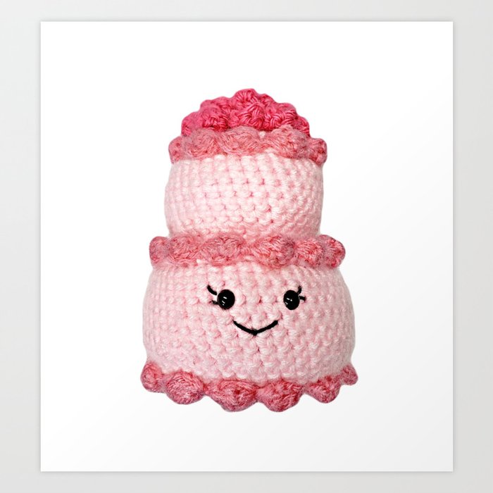 Cute Pink Crochet Cake Amigurumi Art Print