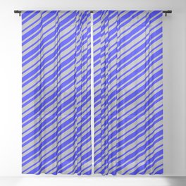 [ Thumbnail: Blue & Dark Grey Colored Lined/Striped Pattern Sheer Curtain ]