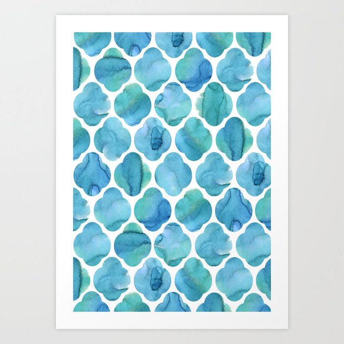 Watercolour Blue Moroccan Tile Print Art By Lauhomas2 Watercolour Blue Moroccan Tile Print Art