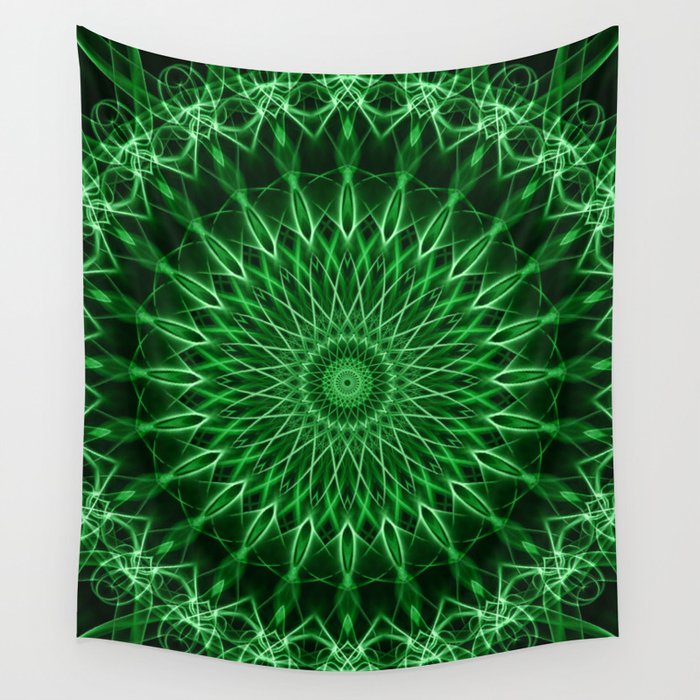 Mandala with dark and light green tones Wall Tapestry