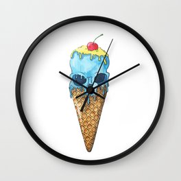 watercolor ice cream skull Wall Clock