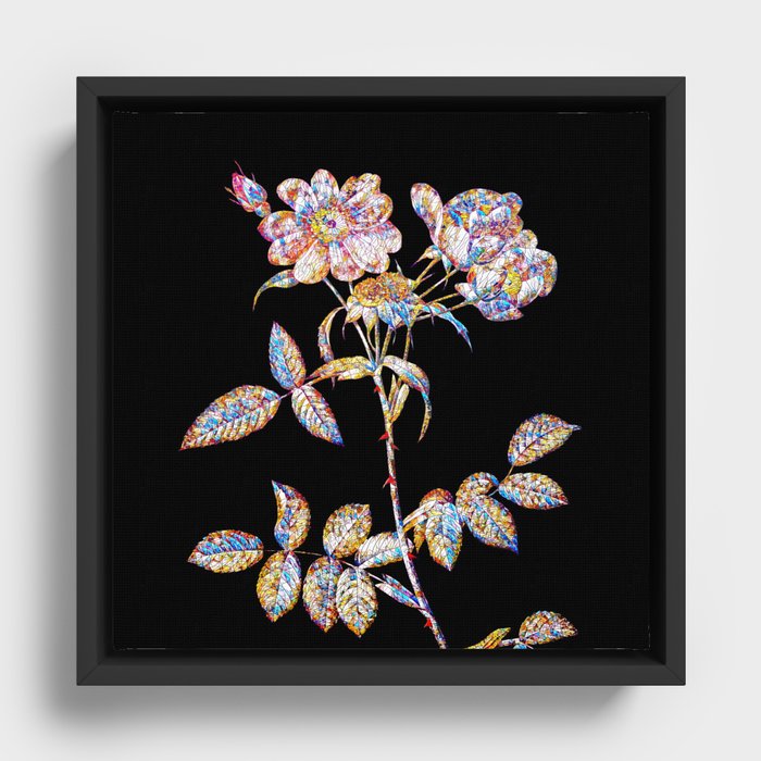 Floral Lady Monson Rose Bloom Mosaic on Black Framed Canvas