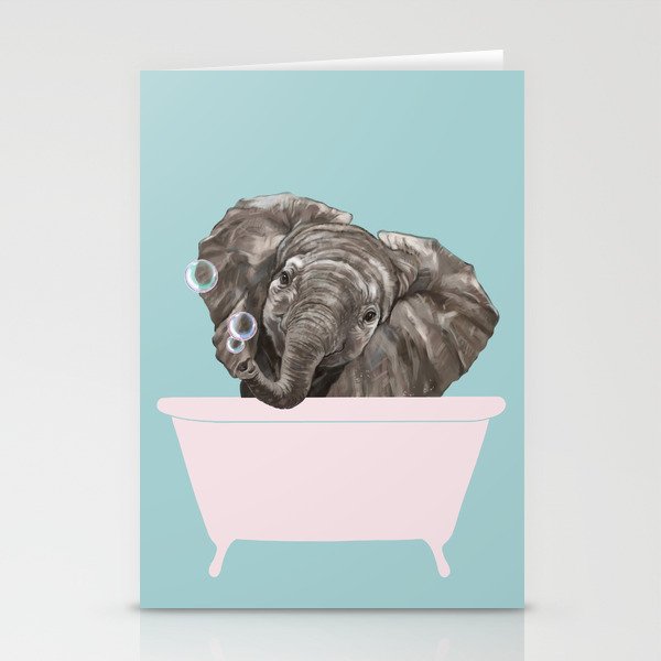 Baby Elephant in Bathtub Stationery Cards