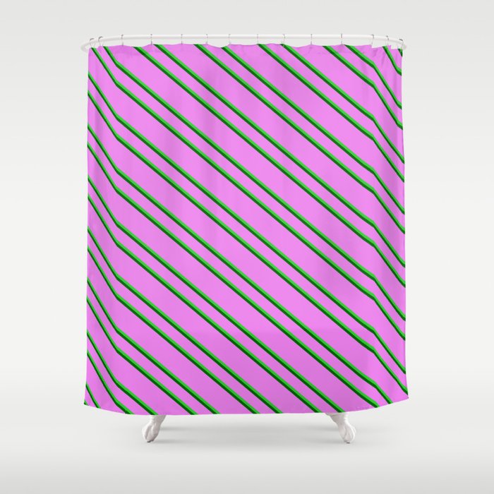 Violet, Lime Green & Dark Green Colored Pattern of Stripes Shower Curtain