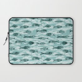 Teal Blu Watercolor Fish Under the Sea Coastal Marine Pattern. Rustic Wet Wash Beach Decor Design - 2 Laptop Sleeve
