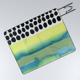 Yellow Aqua Black and White Watercolor Abstract Polka Dots and Ombre Picnic Blanket