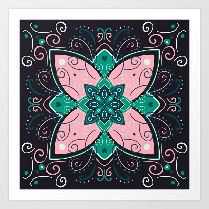 Pink and Navy Mandala Art Print