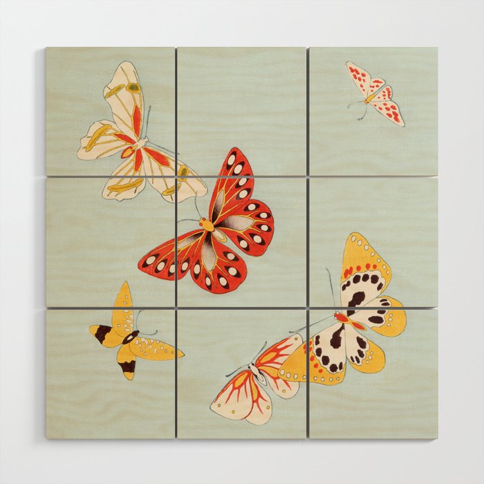 Vintage Japanese Butterflies Wood Wall Art