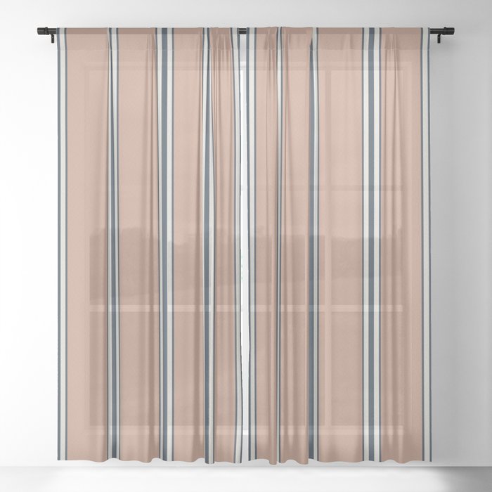 Stripes - Rose Tan, Naval and Alabaster White Sheer Curtain