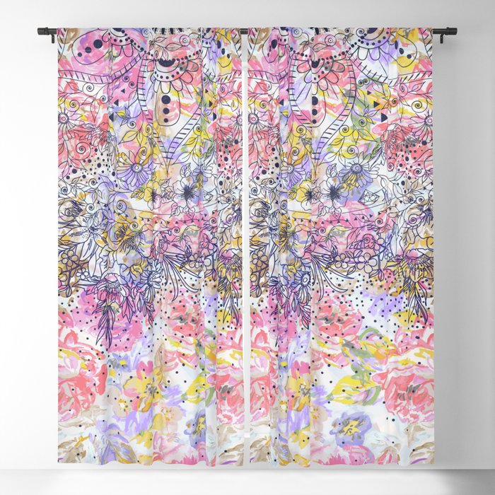 Elegant mandala confetti and watercolor floral Blackout Curtain