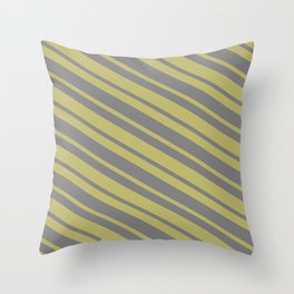 [ Thumbnail: Dark Khaki & Gray Colored Lined/Striped Pattern Throw Pillow ]